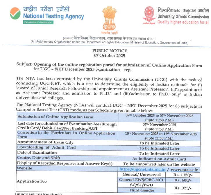 UGC NET Notification 2025 For December Cycle (Out), Check Accurate Exam ...